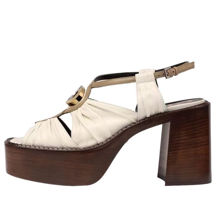 (WMNS) Gucci Leather Mid-heel Platform Sandal 'White' 601567-BKO60-9117