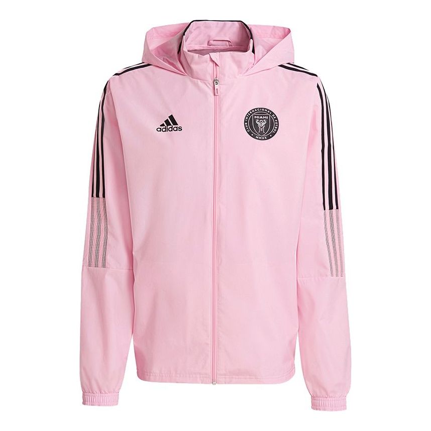adidas Imcf Aw Jkt Miami International Team Logo Woven Soccer/Football Sports Hooded Jacket Pink GK9752