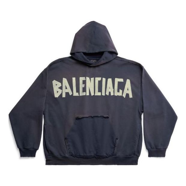 Balenciaga Tape Type Ripped Pocket Hoodie Oversized 'Navy Blue' 744441TOVB14140