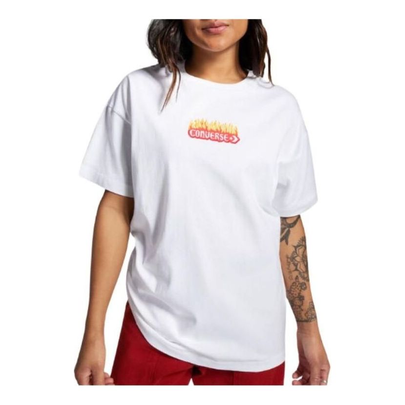 (WMNS) Converse Flaming Logo Oversized T-Shirt 'White Red' 10026466-A01