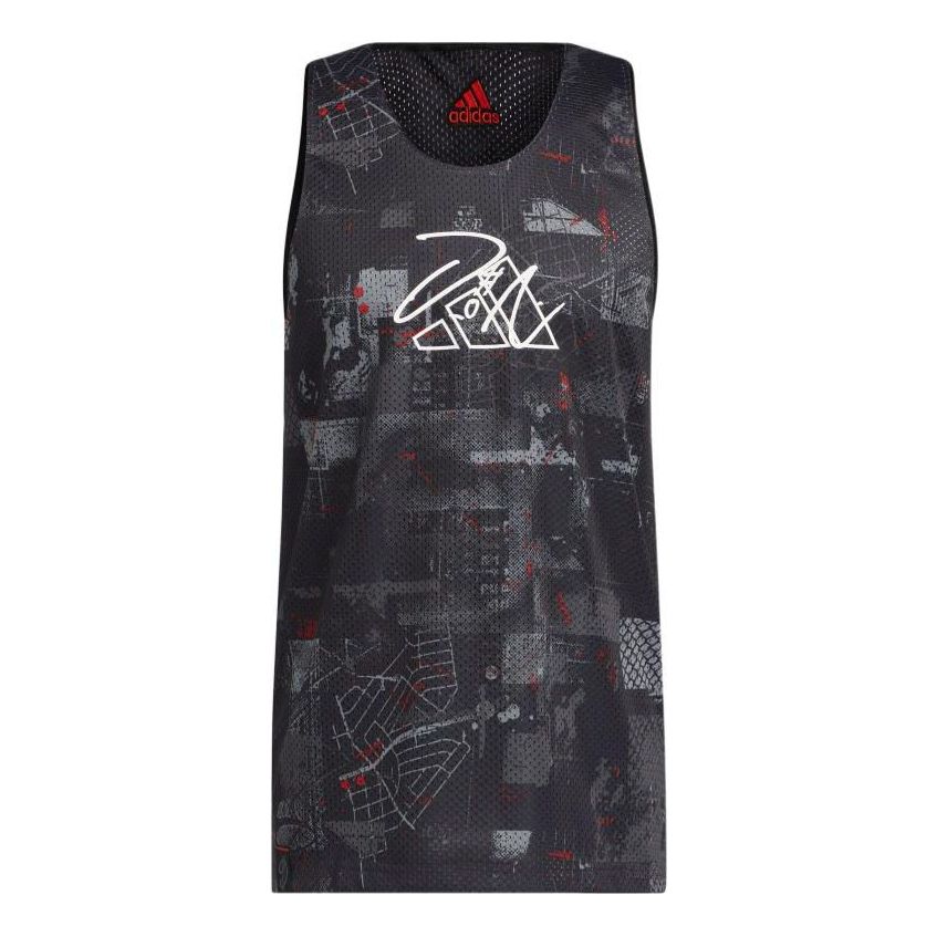 Men's adidas Geometry Pattern Logo Printing Straight Sports Black Vest HE6377