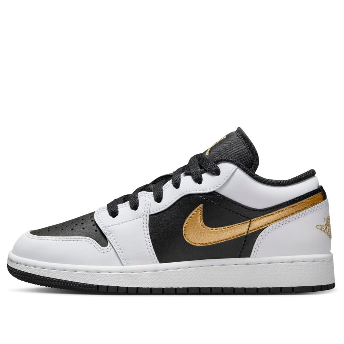 (GS) Air Jordan 1 Low 'White Black Metallic Gold Swoosh'  553560-172