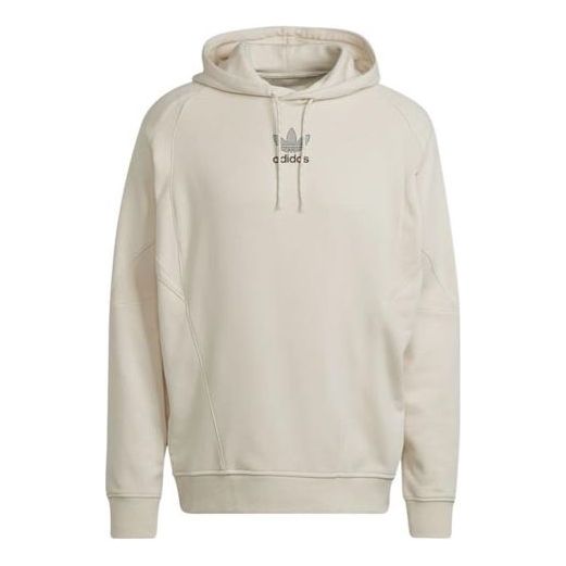 Men's adidas originals Solid Color Chest Logo Printing Pullover Hooded Long Sleeves Beige HF5677