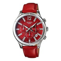 CASIO Large Leather Element Business Red Analog SHE-5020L-4A