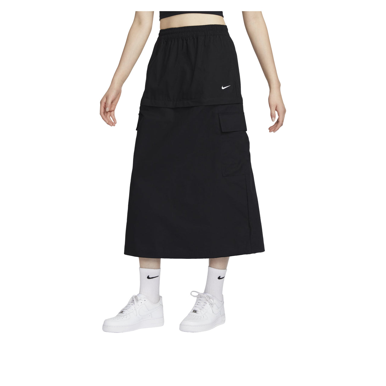 (WMNS) Nike Sportswear Essential Mid-Rise Woven Cargo Midi Skirt Asia Sizing 'Black' FV7504-010
