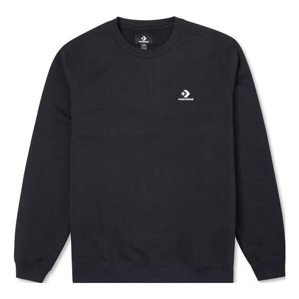 Converse Go-To Embroidered Star Chevron Brushed Back Fleece Crew Sweatshirt 'Black' 10024510-A01