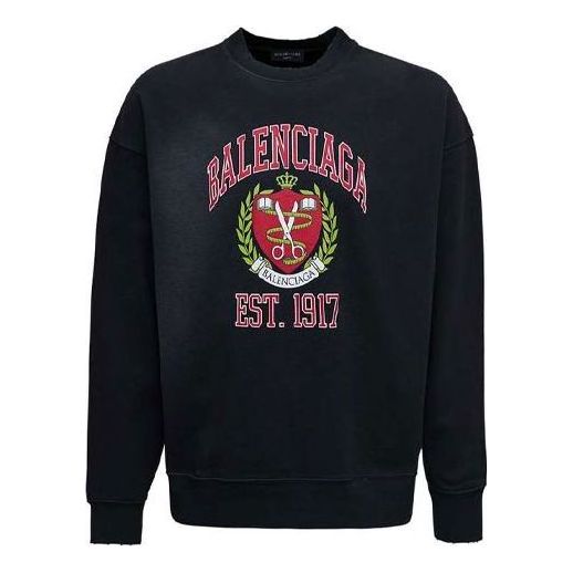 Balenciaga Est. 1917 College Logo Print Crewneck Sweatshirt 'Black' 676629TLV901076
