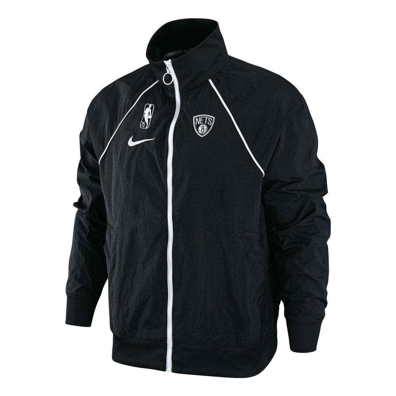 Men's Nike NBA Brooklyn Nets Logo Printing Zipper Stand Collar Jacket Autumn Black DH9118-010