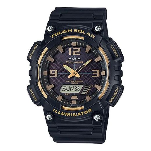 CASIO Waterproof Sports Solar Powered Mens Black/Gold Analog/Digital Combo AQ-S810W-1A3V