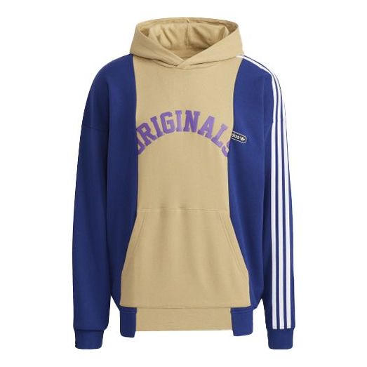 Men's adidas originals Mr Hoody Alphabet Printing Colorblock Pullover Blue Brown HC0376