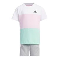 (PS) adidas Logo Tee Set 'White Pink Green' IA8256