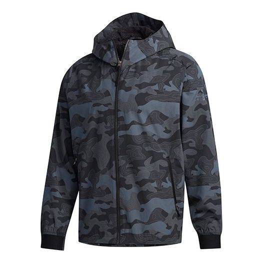 adidas Camouflage Printing Sports Jacket Black FM9371