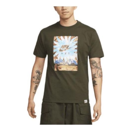 Men's Nike Landscape Logo Printing Round Neck Casual Short Sleeve Green T-Shirt DQ1020-355