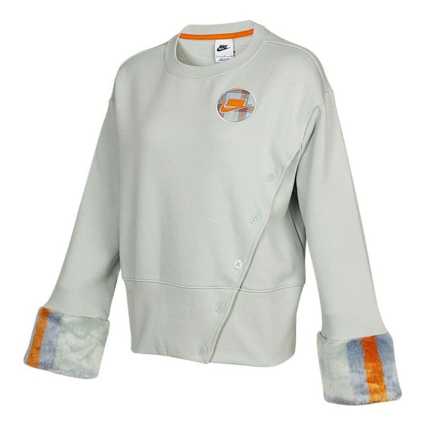 (WMNS) Nike Fleece Print Crew Sweatshirt 'Grey' DD4538-013