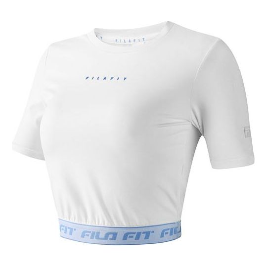 (WMNS) FILA Alphabet Printing Yoga Gym Short Sleeve 'White Blue' A11W121135F-WT