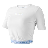 (WMNS) FILA Alphabet Printing Yoga Gym Short Sleeve 'White Blue' A11W121135F-WT