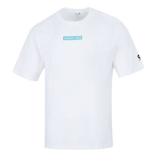 Men's adidas neo Solid Color Pattern Printing Sports Round Neck Short Sleeve White T-Shirt HC9717