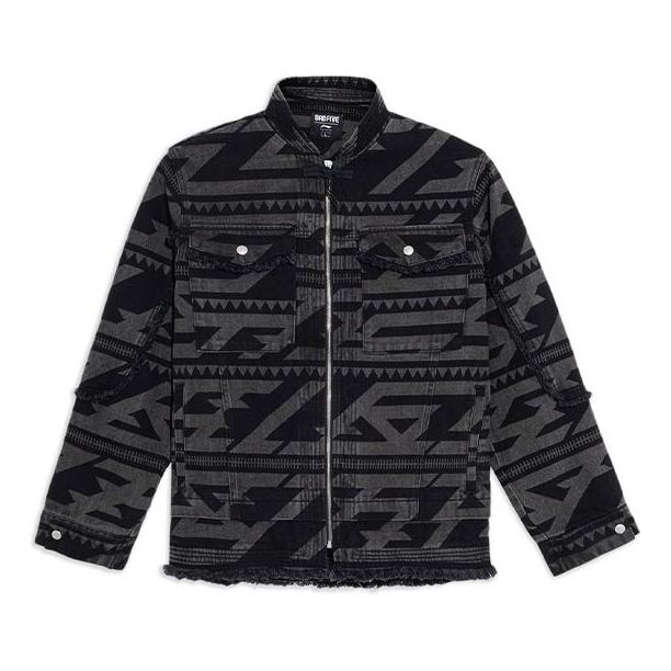 Li-Ning BADFIVE Series Full Print Loose Washed Denim Jacket 'Black Grey' AJDS037-1