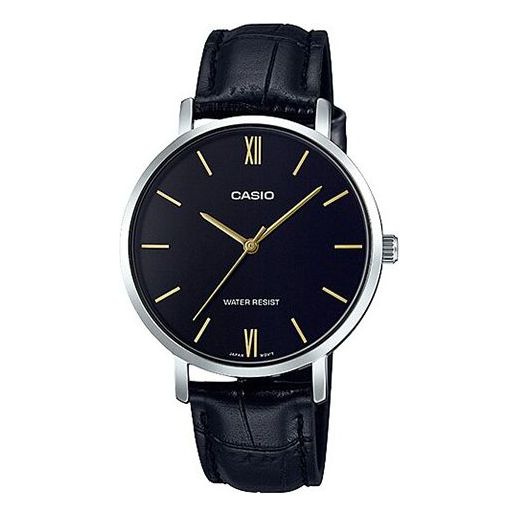 CASIO Leather Band Waterproof Quartz Black Analog LTP-VT01L-1B