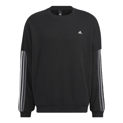 Men's adidas Stripe Sports Round Neck Pullover Black HC9960