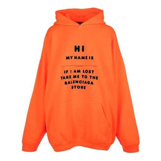 Balenciaga 'Hi My Name Is' Hoodie 'Fluorescent Orange Black' 651799TKVK57513