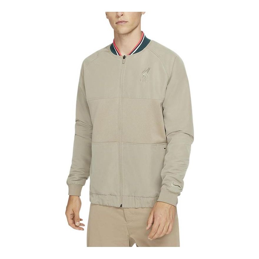 Nike Soccer/Football Embroidered Alphabet Training Knit Baseball Collar Jacket Khaki DA9764-391