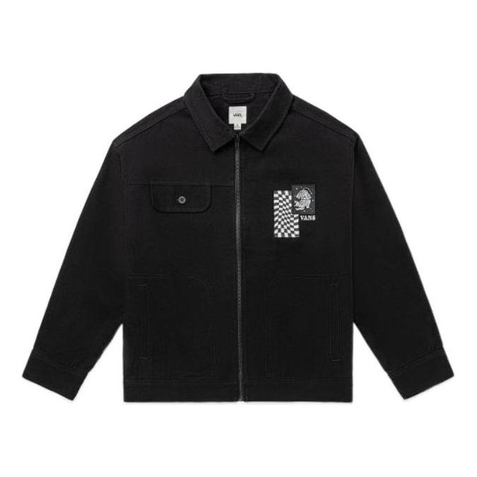 Vans Printing Embroidered lapel Zipper Long Sleeves Jacket Unisex Black VN0A7Q19BLK