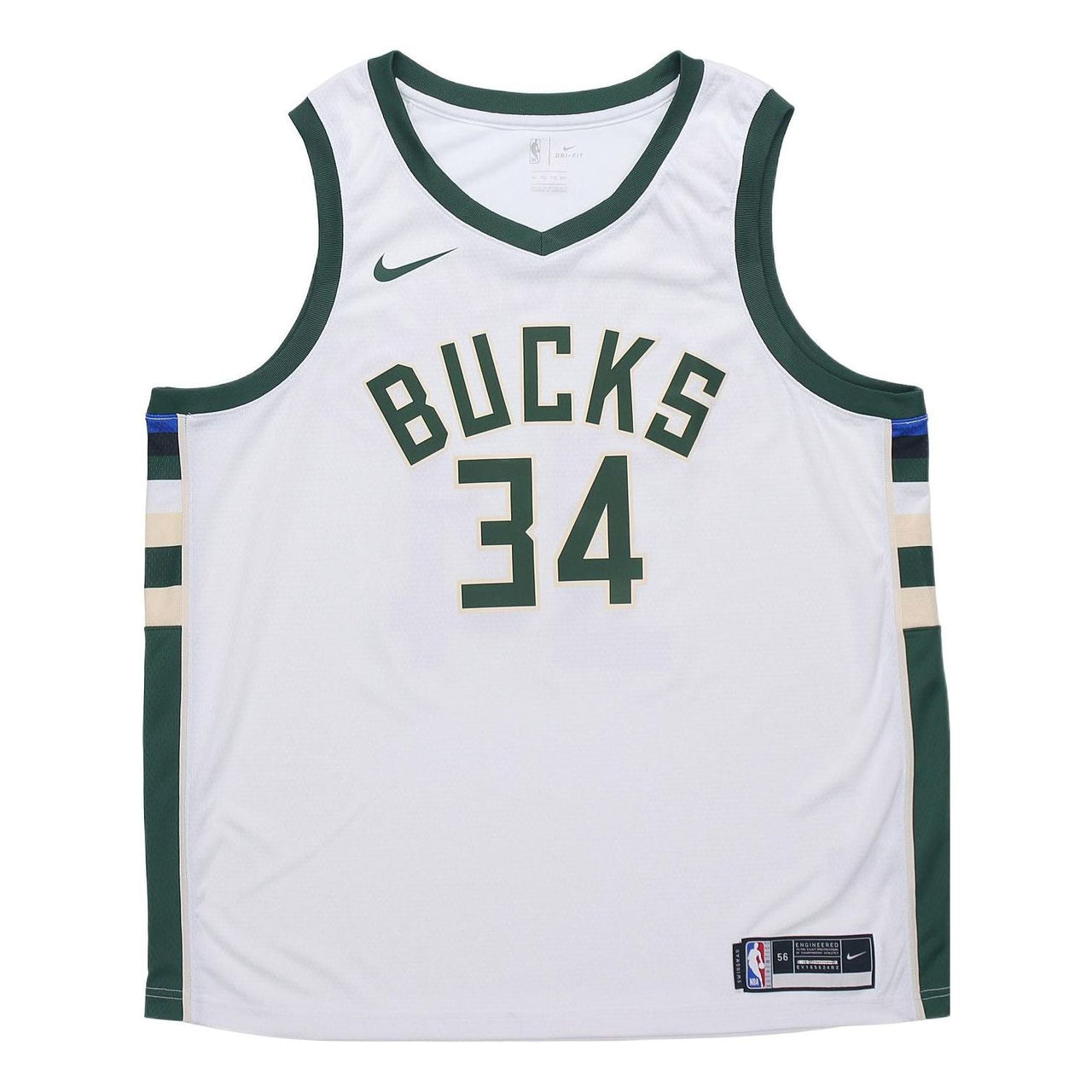 Nike NBA Basketball Sports Vest SW Fan Edition 20-21 Season Milwaukee Bucks Alphabet 34 White CW3599-103