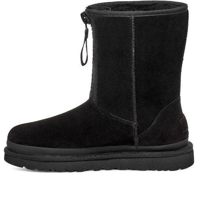(WMNS) UGG Classic Short Zipper Tape Logo Boot 'Black' 1144035-BLK