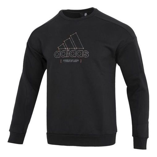 Men's adidas Th Mh Crew Logo Athleisure Casual Sports Round Neck Black HM5152
