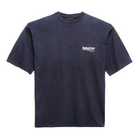 Men's Balenciaga Political Campaign Printing Version Short Sleeve Navy Blue 570803TAV444128