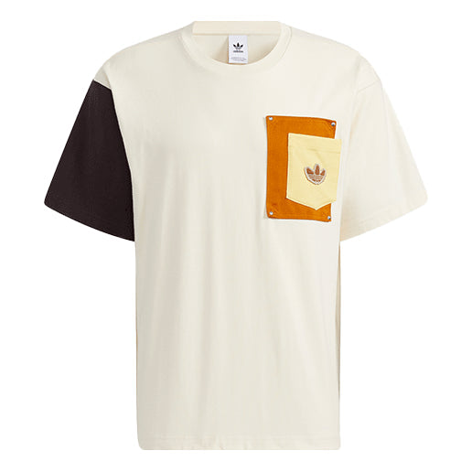 adidas originals Series Contrast Color Stitching Pocket Round Neck Short Sleeve Creamy White T-Shirt HC0343