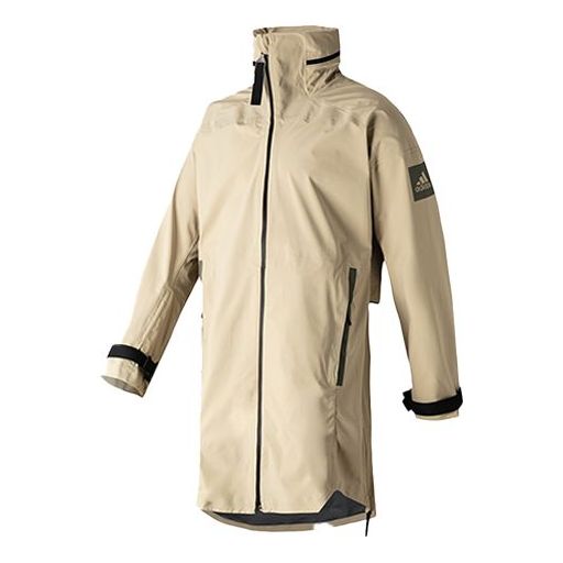 adidas Windproof waterproof Outdoor mid-length hooded Windbreaker Jacket Brown FT8909