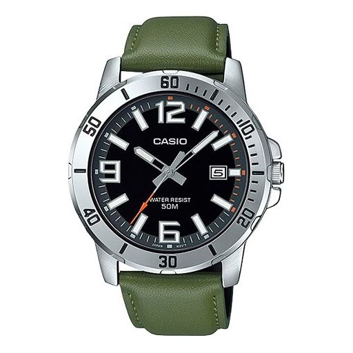CASIO Leather Band Waterproof Business Style Men Mens Green Analog MTP-VD01L-3BV