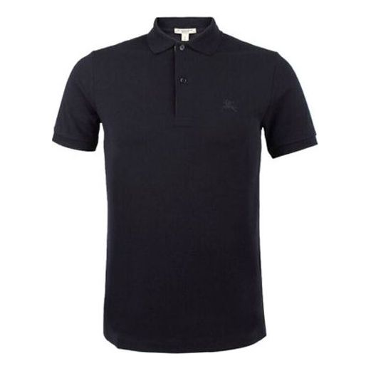 Burberry Logo Embroidered Solid Color Cotton Classic Short Sleeve Polo Shirt Black 80045811