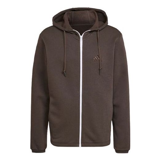 adidas Solid Color Sports Hooded Jacket Brown HU0296
