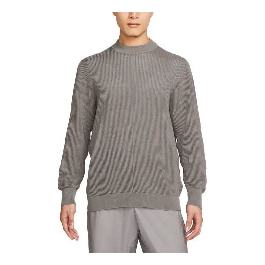 Men's Nike Solid Color Round Neck Long Sleeves Knit Wool Sweater Wolf Grey DN4102-012