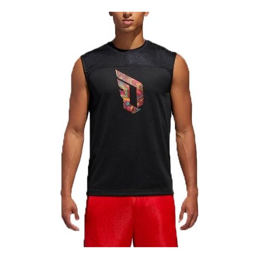 adidas Dm Sl St Jersey Geometry Pattern Solid Color Casual Breathable Round Neck Vest Black DN8365