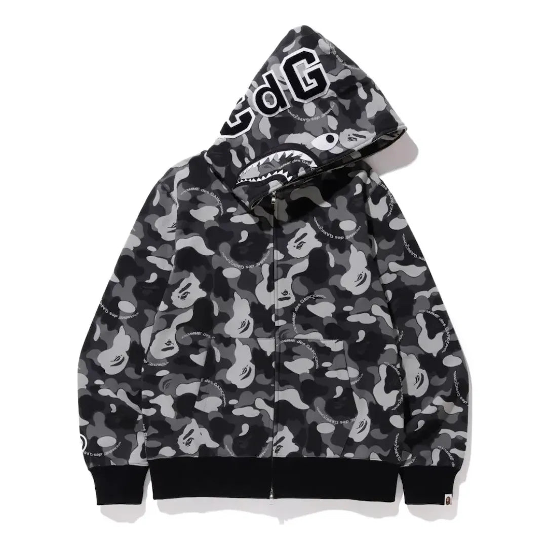 COMME des GARCONS x Bape Osaka Shark Full Zip Hoodie 'Black Grey' BPXCDG-CF