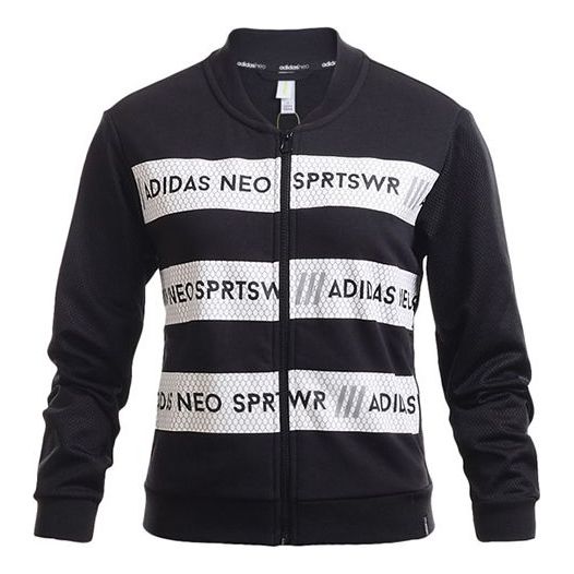 (WMNS) adidas neo Knit Stand Collar Sports Cardigan Jacket Black AJ8621