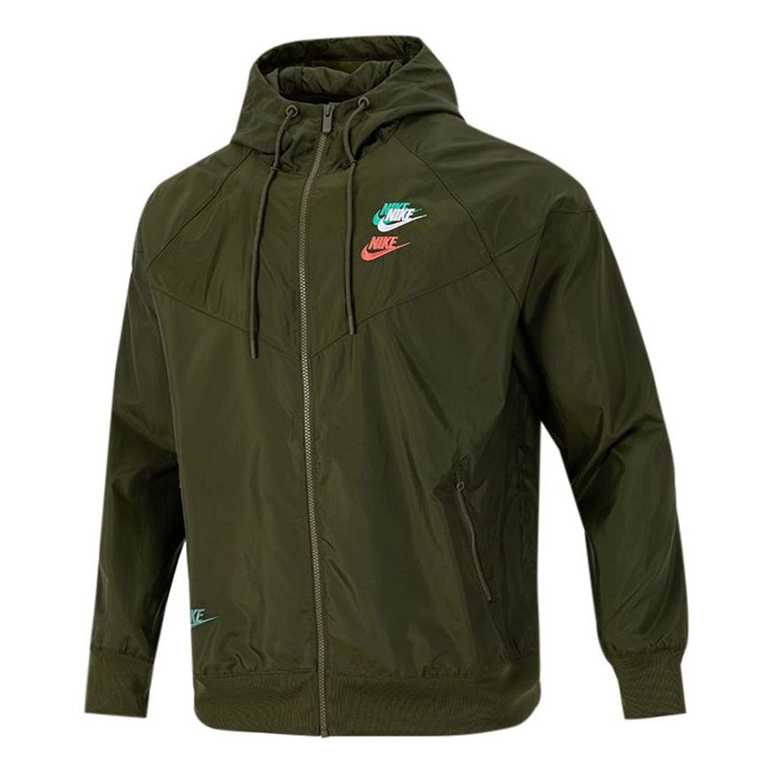Nike Embroidered Logo Sports Woven Hooded Jacket Olive Green DM7924-326