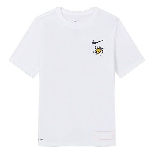Men's Nike Cartoon Sun Hand Printing Pattern Alphabet Round Neck Short Sleeve White T-Shirt DV3189-100