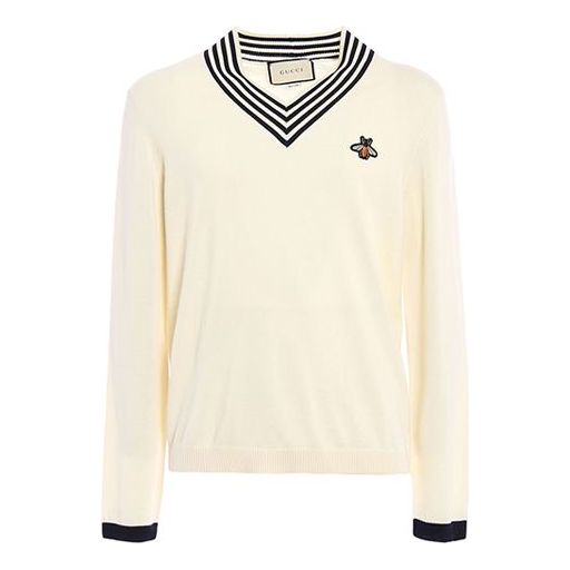 GUCCI V-neck Wool Knit With Bee 'White' 496442-X9I00-9515