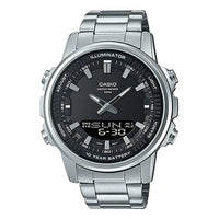 Men's CASIO Dress Series Classic Minimalistic Black 47mm 50 waterproof Stainless Steel Strap Mens Silver Analog AMW-880D-1AV