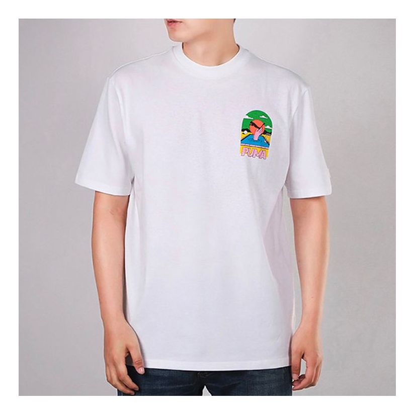 PUMA Printing Round Neck Short Sleeve White 599181-02