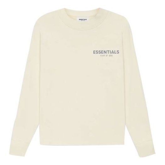 (GS) تيشيرت Fear of God Essentials SS21 بأكمام طويلة بلون كريمي/كريمي FOG-SS21-521