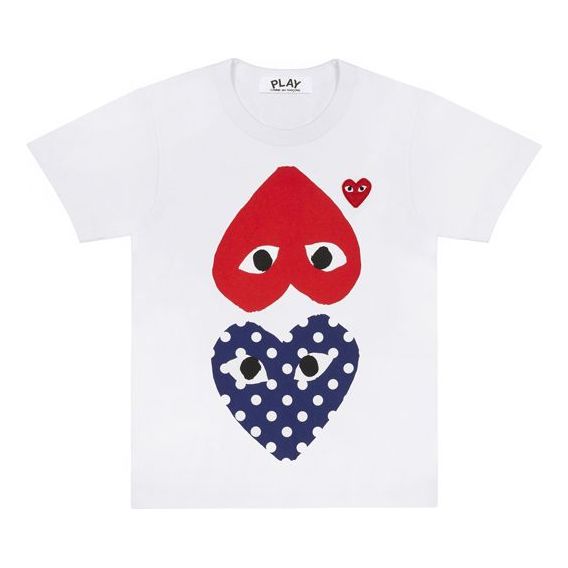 COMME des GARCONS PLAY Blue polka dots Red Short Sleeve White AZT239