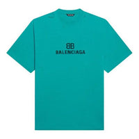 Balenciaga Mosaic Logo BB Alphabet Loose Hole Distress Short Sleeve Unisex Blue 651795TKVF53660