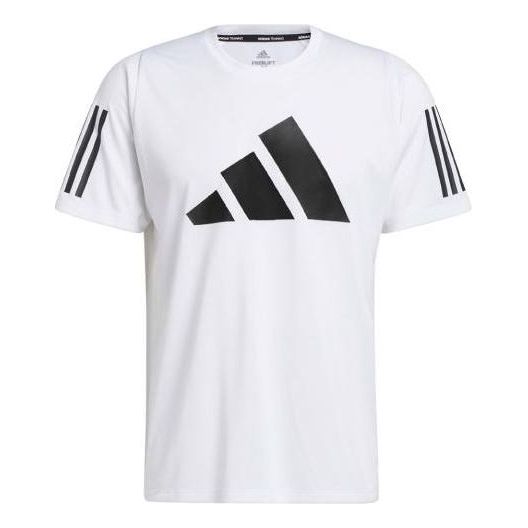 Men's adidas Stripe Logo Printing Round Neck Casual Short Sleeve White T-Shirt GL8919