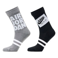 Air Jordan Legacy Crew Jmc Alphabet Athleisure Casual Sports Mid Calf Socks 2 Pairs Black / Gray CU7907-904